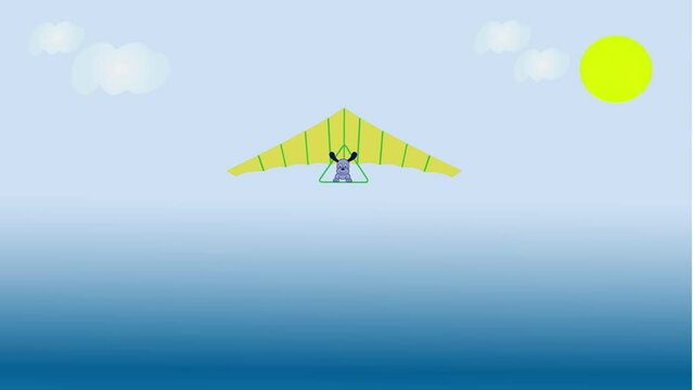 blue cartoon dog flying hang glider_animation
