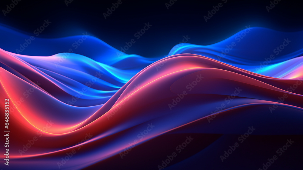 Wall mural 3d neon abstract colorful wavy symmetry background banner or header graphic element