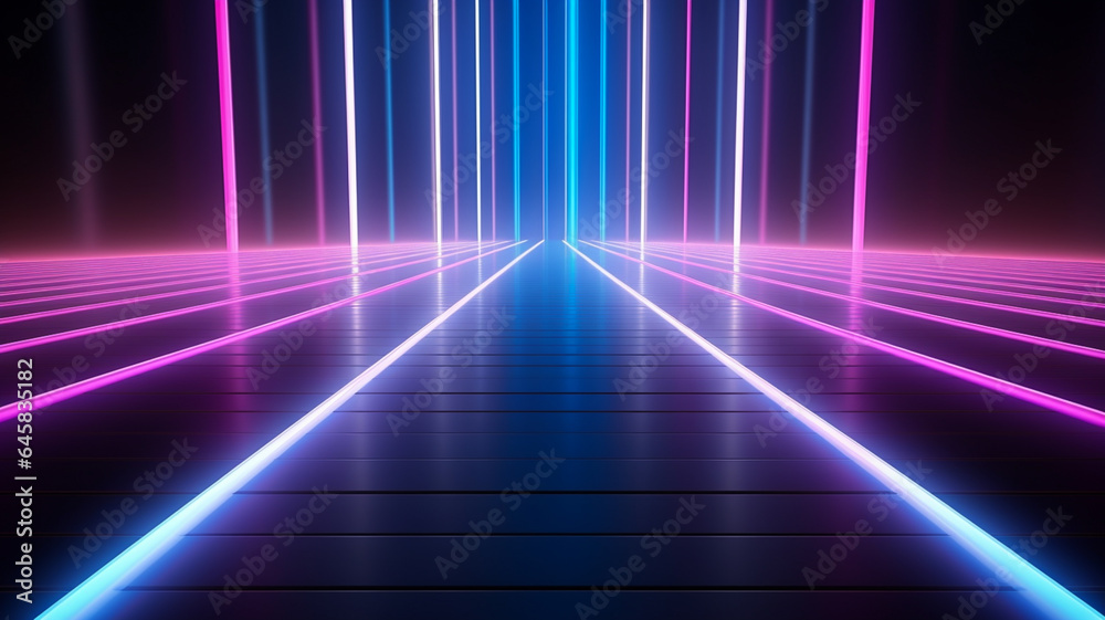 Wall mural 3d neon abstract colorful wavy symmetry background banner or header graphic element