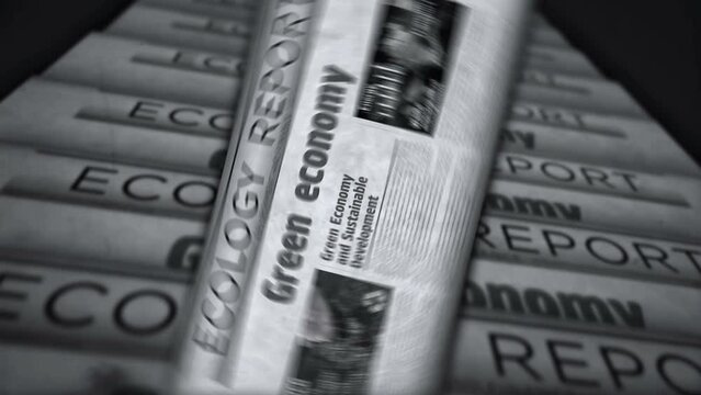 Green economy bio circular and eco friendly economy vintage news and newspaper printing. Abstract concept retro headlines 3d.