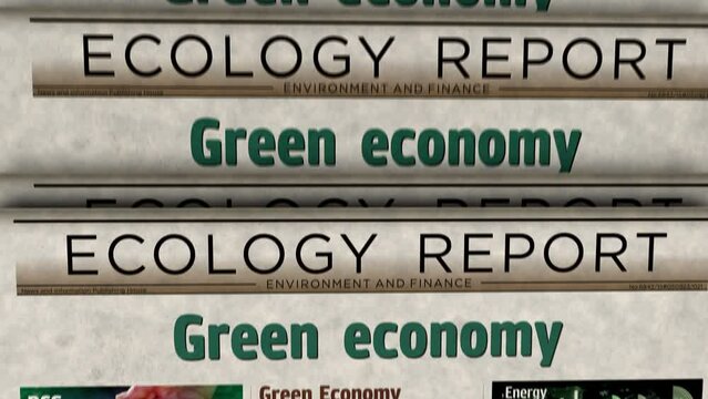 Green economy bio circular and eco friendly economy vintage news and newspaper printing. Abstract concept retro headlines 3d.
