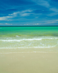 Landscape beautiful summer vertical front view tropical sea beach white sand clean and blue sky background calm Nature ocean wave water nobody travel at Sai Kaew Beach thailand Chonburi sun day time