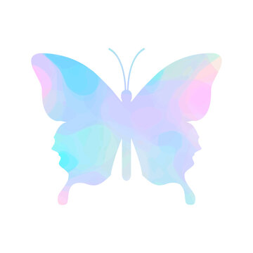 Butterfly on white background, pink and blue tones