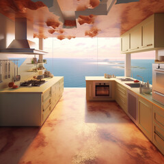  A kitchen with a marvelous view of islands
