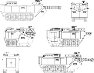 Vector sketch illustration of tank fighting vehicle design for war