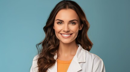 A portrait of a doctor standing in front of a solid color background