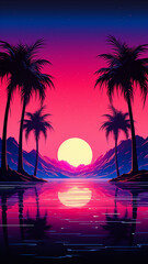 Abstract 3d synthwave colorful neon background banner 