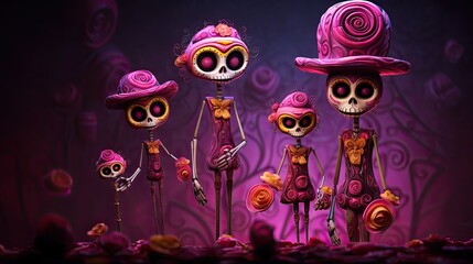 Obraz premium on Day of Deads, portrait of dressed skeletons this mexican traditional festive day