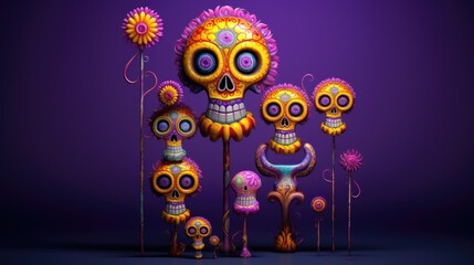 on Day of Deads, portrait of dressed skeletons this mexican traditional festive day
