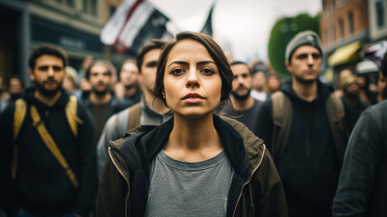 Obraz premium Group of protesters in the city streets protesting and standing up for social issue and social justice