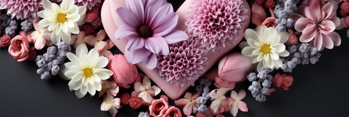 pink heart on flowers background