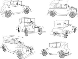 Vector sketch of vintage old antique car design illustration