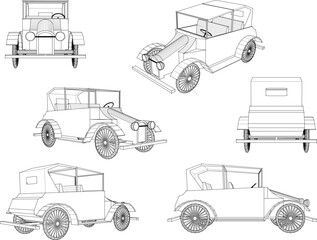 Vector sketch of vintage old antique car design illustration