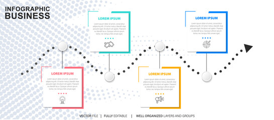 Obraz premium Thin line process business infographic with square template. Vector illustration. Process timeline with 4 options, steps or sections. 