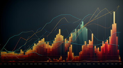 Stock market chart making a bull run with ups and downs, broker, stockmarket, stocks, chart - obrazy, fototapety, plakaty
