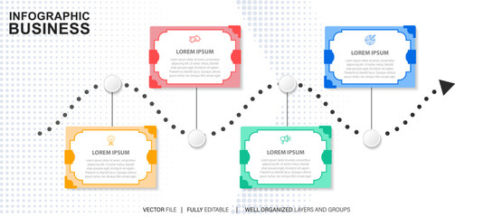 Flowchart infographic in neumorphic style. Business concept with 4 options, parts, steps or processes.
