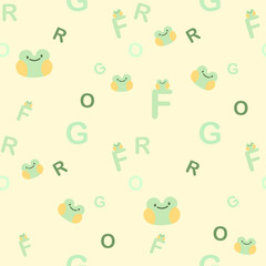 Seamless pattern with frog head for kid's wallpaper and textile design print kawaii cartoon character 