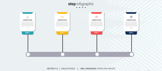 Timeline infographic design element and number options. Business concept with 4 steps. Can be used for workflow layout, diagram, annual report, web design. Vector business template for presentation.
