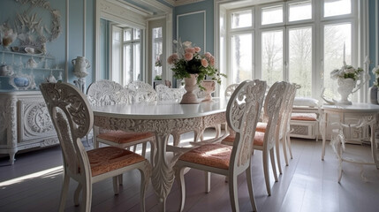 classic style dinner room interior. classical villa dinning room