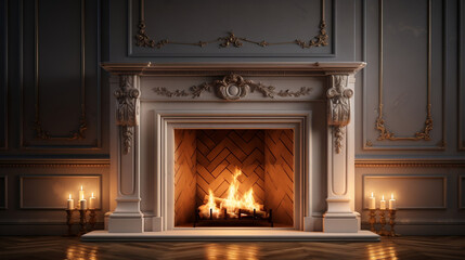 Cozy Winter Vibes: Warm Fireplace with Empty Mantle Piece Mockup