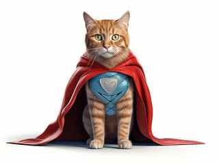 Portrait of a cat in a superman cape and on an isolated background. Generative AI