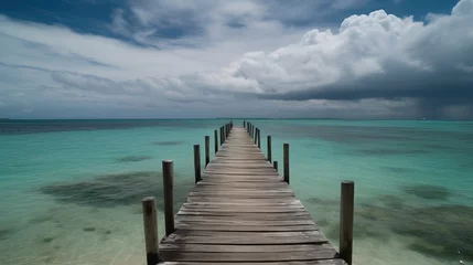 Zelfklevend Fotobehang wooden pier on a beach © Muhammad