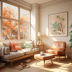 realistic interior design lounge room cream walls
