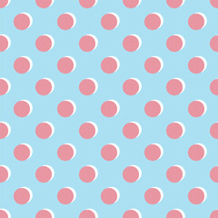 Modern and trendy retro red circles with white shadows on blue background design element pattern