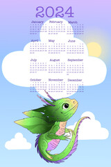 Set of 2024 table calendar monts. Calendar posters for children with unicorn. Planners for schoolchildren. Cartoon flat vector collection isolated kawaii organizer