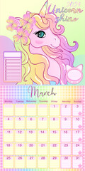 Set of 2024 table calendar monts. Calendar posters for children with unicorn. Planners for schoolchildren