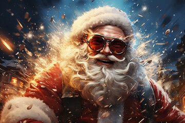 Funky Santa Claus getting into the Christmas spirit - creative illustration