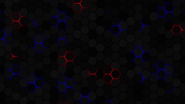 hexagon abstract futuristic digital in red blue light design with animation on dark background technology concept