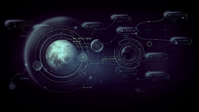 Animated virtual panel with a hologram of the moon - Powered by Adobe