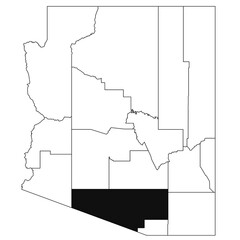 Map of Pima County in Arizona state on white background. single County map highlighted by black colour on Arizona map. UNITED STATES, US