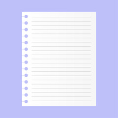Vector sheet of notebook paper with shadow on gray background