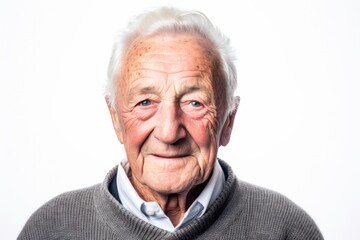 Portrait photography of a French man in his 90s against a white background