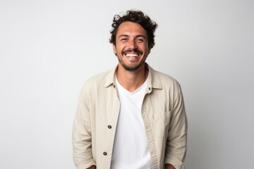 Obraz premium Lifestyle portrait photography of a Colombian man in his 30s against a white background