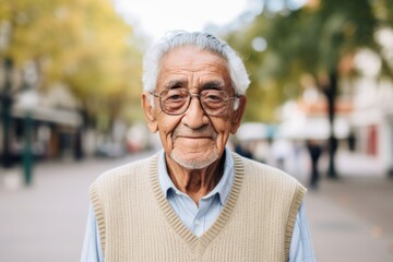 Portrait photography of a serious 100-year-old elderly Colombian man