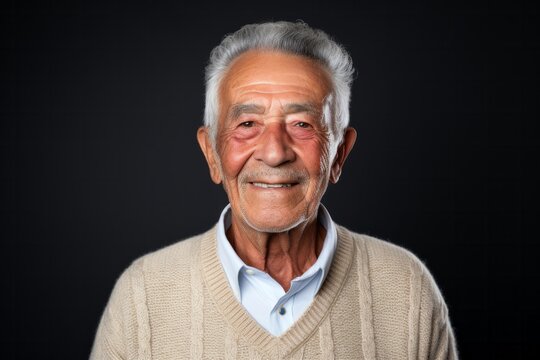 Portrait photography of a Colombian man in his 70s against a black background