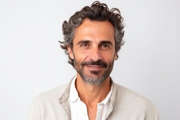 Medium shot portrait photography of a Italian man in his 40s against a white background
