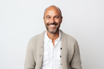 Portrait photography of a Italian man in his 40s against a white background