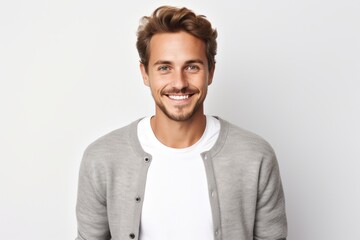 Medium shot portrait photography of a Swedish man in his 20s against a white background - obrazy, fototapety, plakaty