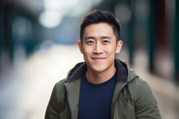 Portrait photography of a Vietnamese man in his 30s against an abstract background