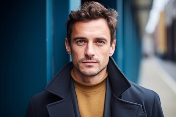 Fototapeta premium Medium shot portrait photography of a French man in his 30s against an abstract background