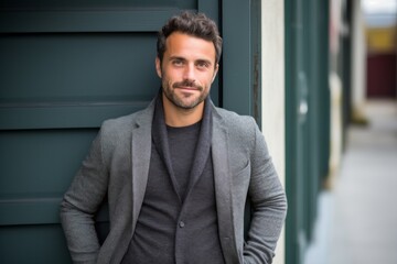 Lifestyle portrait photography of a French man in his 30s against an abstract background
