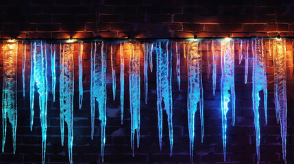 Colorful icicles hanging from the roof in a cold winter day. 