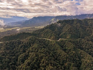 Road through the Andes mountains on the way to the Amazon rainforest