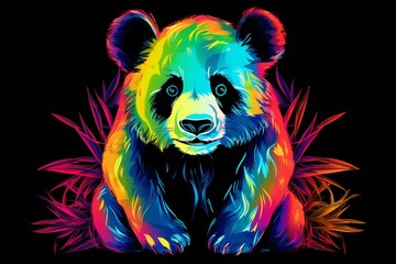 A neon glowing panda or bear