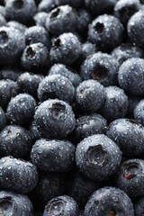 Wet fresh blueberries as background, closeup view