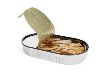 One tin can of sprats isolated on white